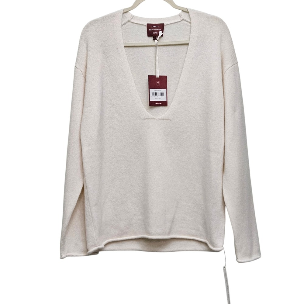 Reformation Juno Sweater Women M Gossamer Cashmere V-Neck Oversized Camille Rowe